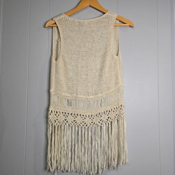 Love by Design Lace Open Front Ivory Sleeveless Cardigan Sz XS Boho Fairy Vest - Picture 2 of 10